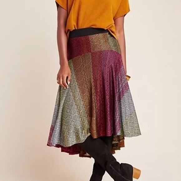 Cecilia Prado Anthropologie Abstract Midi Skirt High-low Hem Geometric Womens Sm - Picture 1 of 10